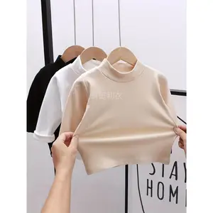 New3pcs Baby Boys' High-Stretch Soft Stand Collar Long Sleeve Jumper - Solid Color Slim Fit Pullover for Layering, Machine Washable Autumn Winter Clothing (Black/White/Beige)