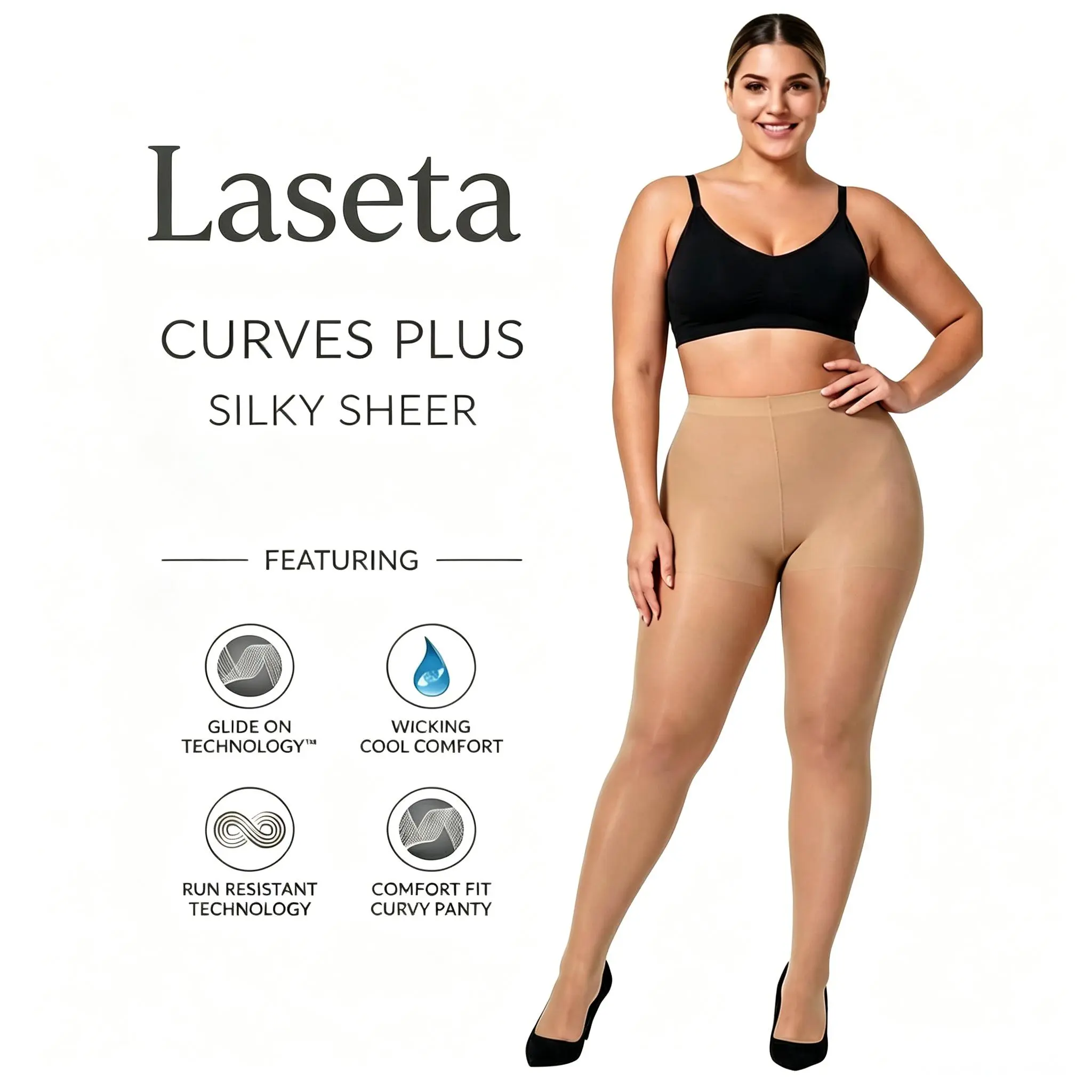 LASETA 4 Pairs Women's Plus Size Control Top Tights 20D Ultra-Soft Sheer Nylon Panty Hose with Anti-Roll High Waist Fit Womenswear Silky Silky