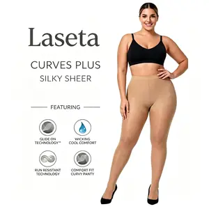 LASETA 4 Pairs Women's Plus Size Control Top Tights 20D Ultra-Soft Sheer Nylon Panty Hose with Anti-Roll High Waist Fit Womenswear Silky Silky