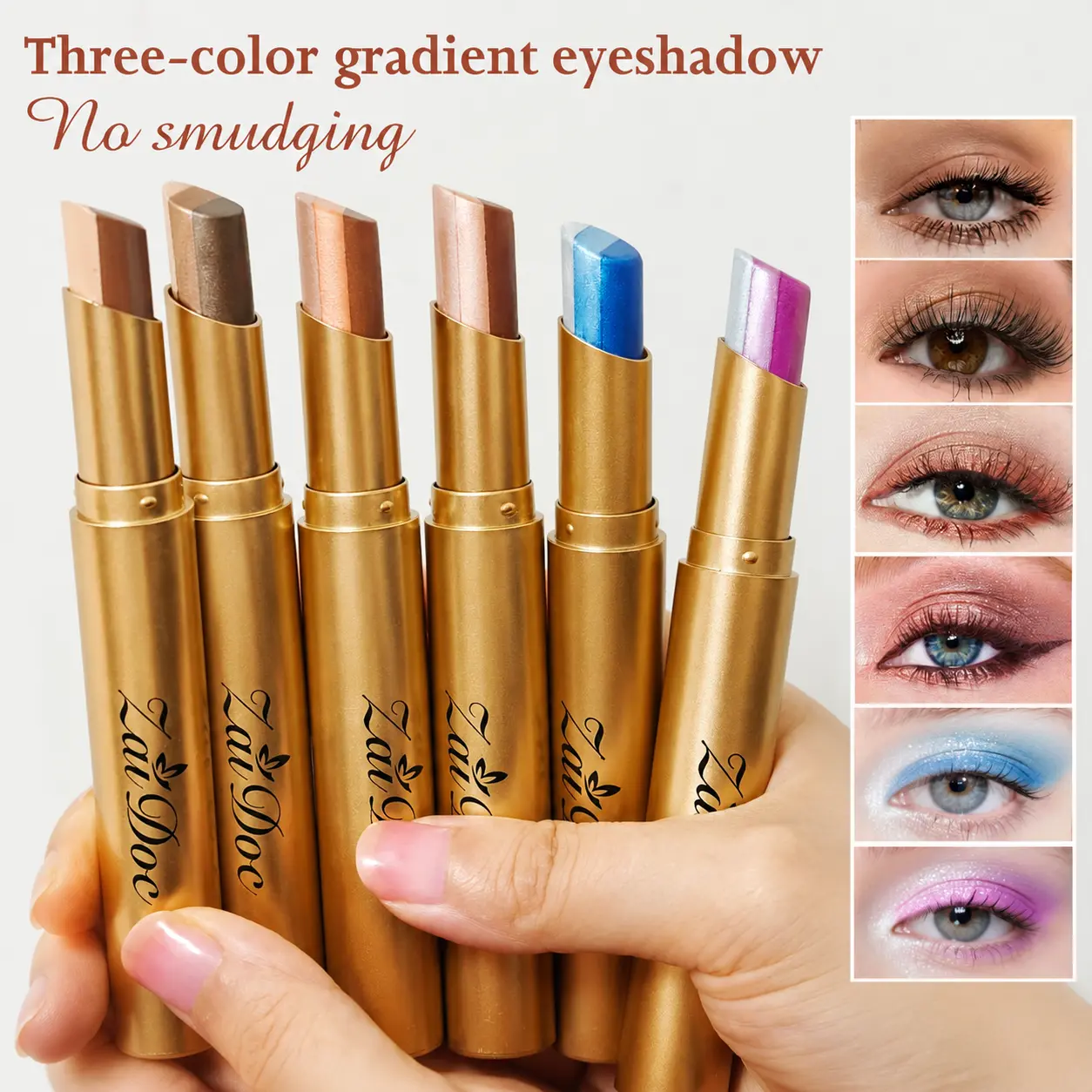 3-in-1 ZaiDoc Easy Eyeshadow Stick for Beginners,SmudgeProof in Seconds, One-Stroke Application,Creamy Shimmer Trio Eyeshadow Stick Waterproof Longwear Liquid Eyeliner Color Changing Lip Oil Trio Waterproof Shiny Diamond Eyeshadow