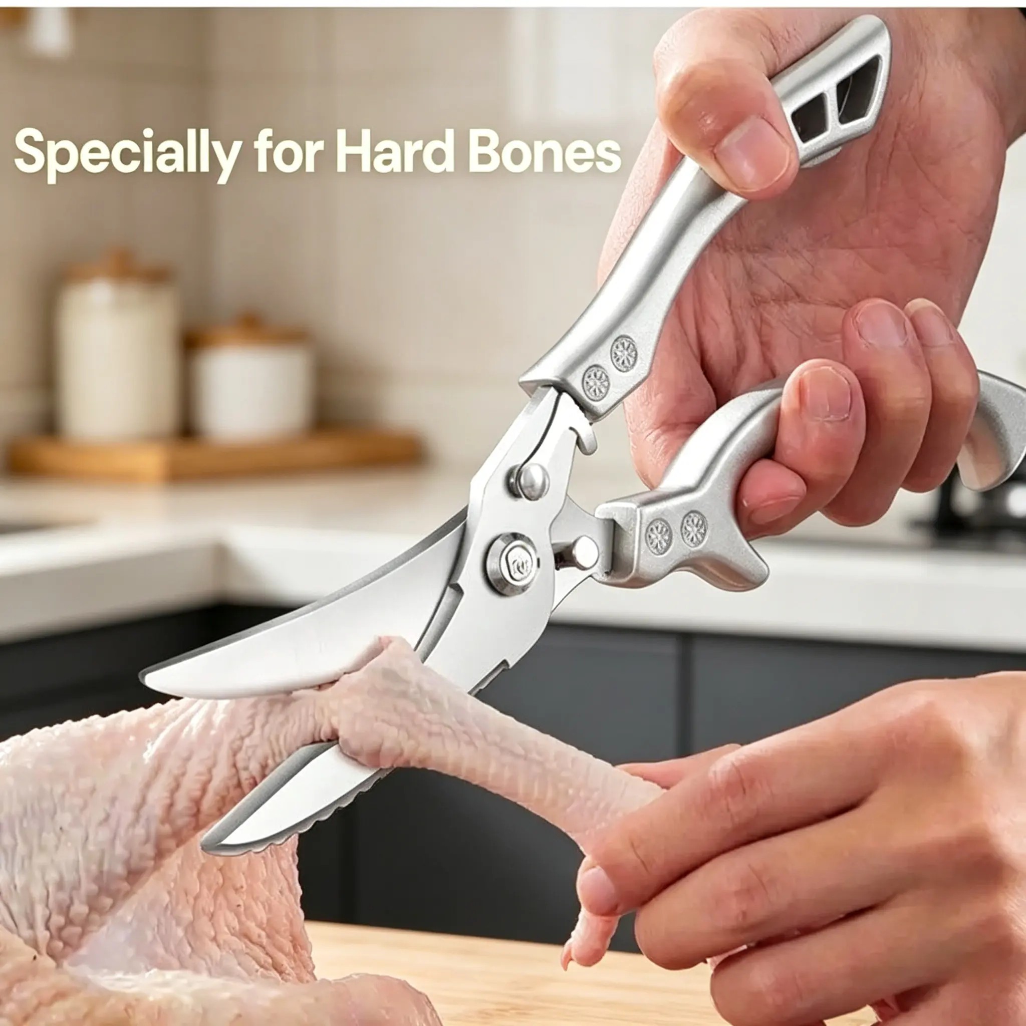 Professional Heavy Duty Kitchen Scissors，Kitchen Shears with Slip Handle & Safety Lock，Meat Cutting, Turkey, Fish, Vegetables, Dishwasher Safe