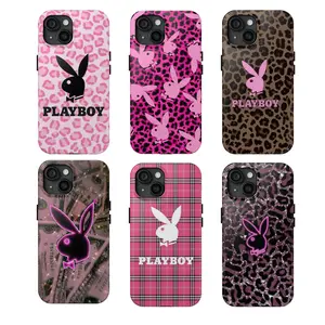 6 Styles Leopard Pink Playboy Phone Case For iPhone, Samsung, Trendy Tough Case, Birthday Gift For Women Men H
