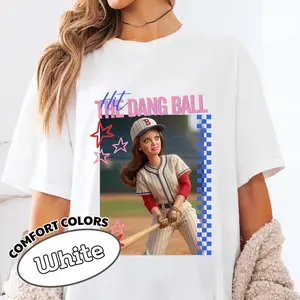 Hit The Dang Ball Baseball Mom Shirt, Game Day Softball Tee, Distressed Doll Face Meme Graphic Tee, Vintage Barbiecore Funny Reaction Expression, Gameday Unisex Gift for Women & Men