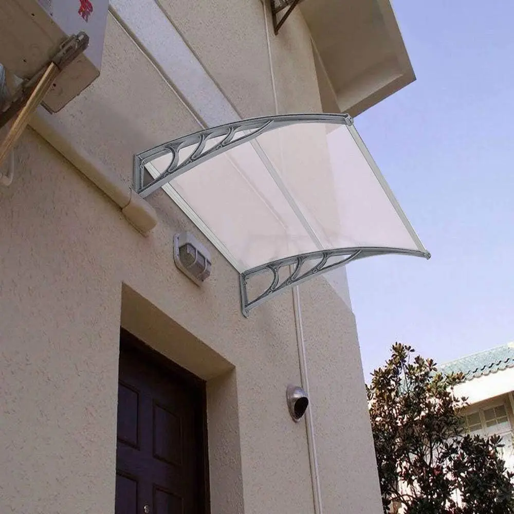 40" x 38" Door Window Awnings Exterior Polycarbonate Cover Front Door Outdoor Patio Awning Canopy for Sun Rain and Snow Protection Hollow Sheet Silver Gray Bracket