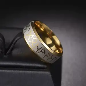 Runes Fashion Design Ring Jewelry Love Girlfriend Boyfriend Souvenir Valentine Father Mother Anniversary Engagement Wedding New Year Christmas Halloween Birthday Gift
