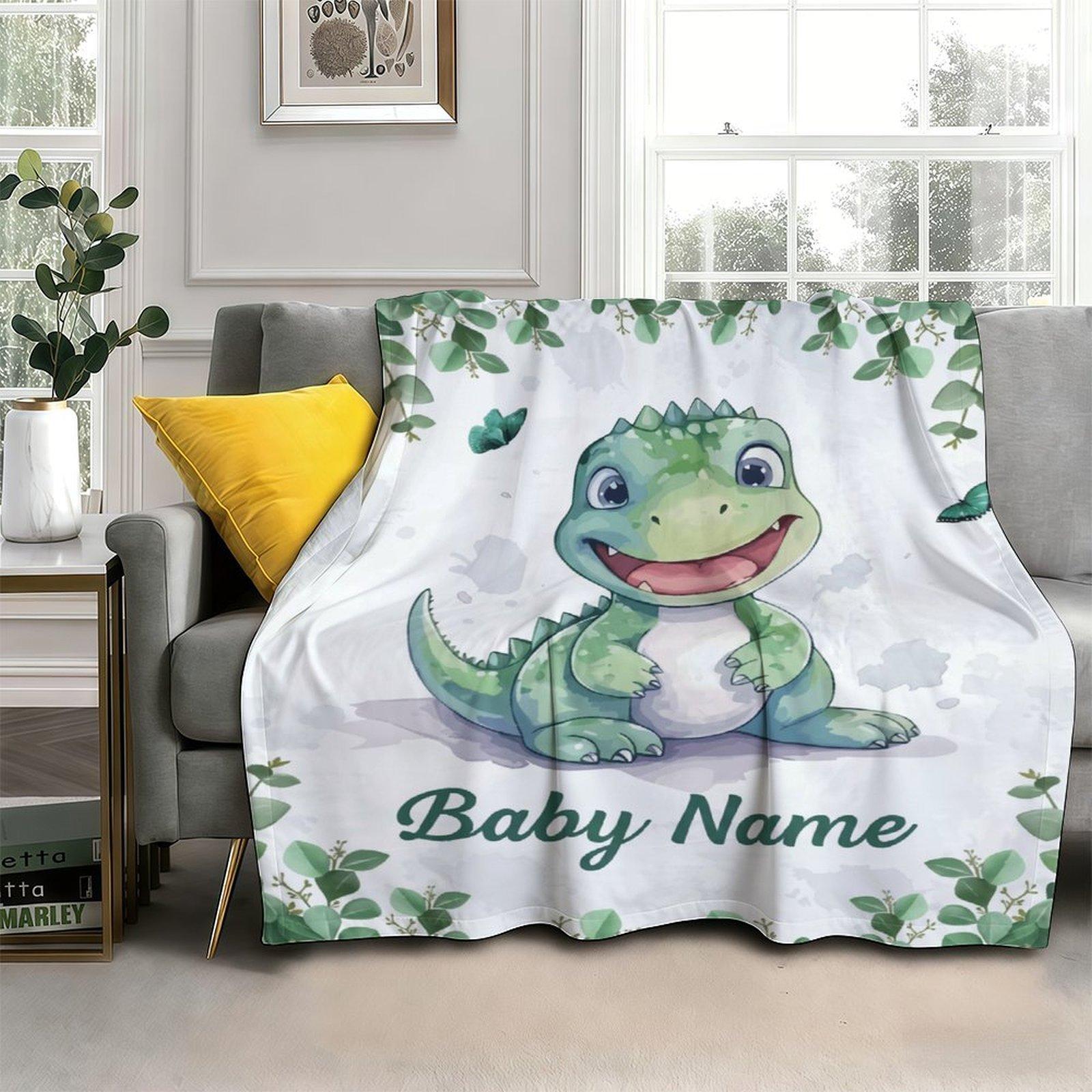 Custom Name Small Dinosaur Blanket ,Personalized Name Gift ,Suit for The Sofa, Bed, Travel, Camping, Living Room, Office, Chair，Gifts for Family or Child  ,Friend , Send your custom text via shop chat to personalize