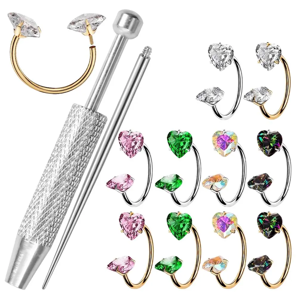 10 Pack Double Gem Horseshoe Nose Ring, 16G 8mm Stainless Steel Internally Threaded Septum & Nostril Rings, Hypoallergenic Nickel-Free Piercing Jewelry with Insertion Taper Tool - Home Improvement.