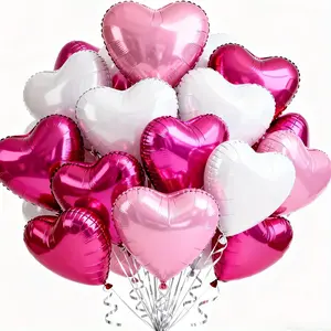 30Pcs 10 Inch Pink White Heart Balloons Hot Pink Heart Shape Foil Mylar Balloons Decoration for Birthday Valentine's Day Wedding Bridal Shower Anniversary Engagement Party Supplies