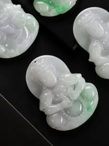 Natural Lavender & Green Jade Guanyin Pendant
