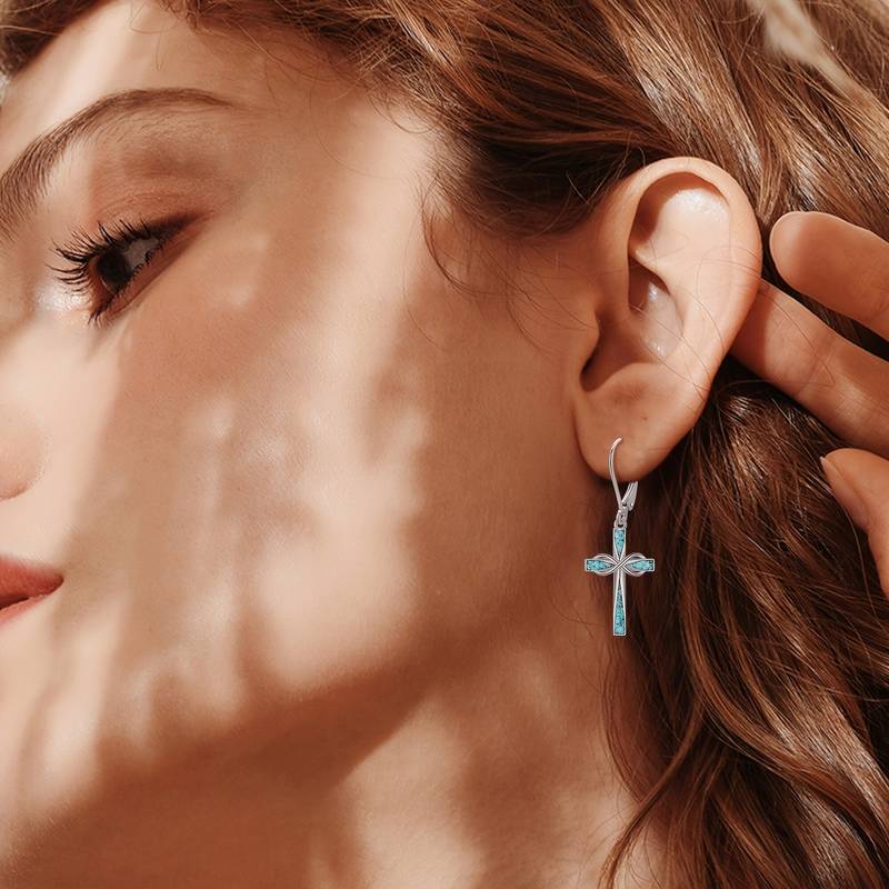 3Pcs Bohemian Turquoise Cross Pendant Necklace and Earring Set for Women - Infinite Symbol Religious Cross Pendant - Holiday or Birthday Gift for Friends