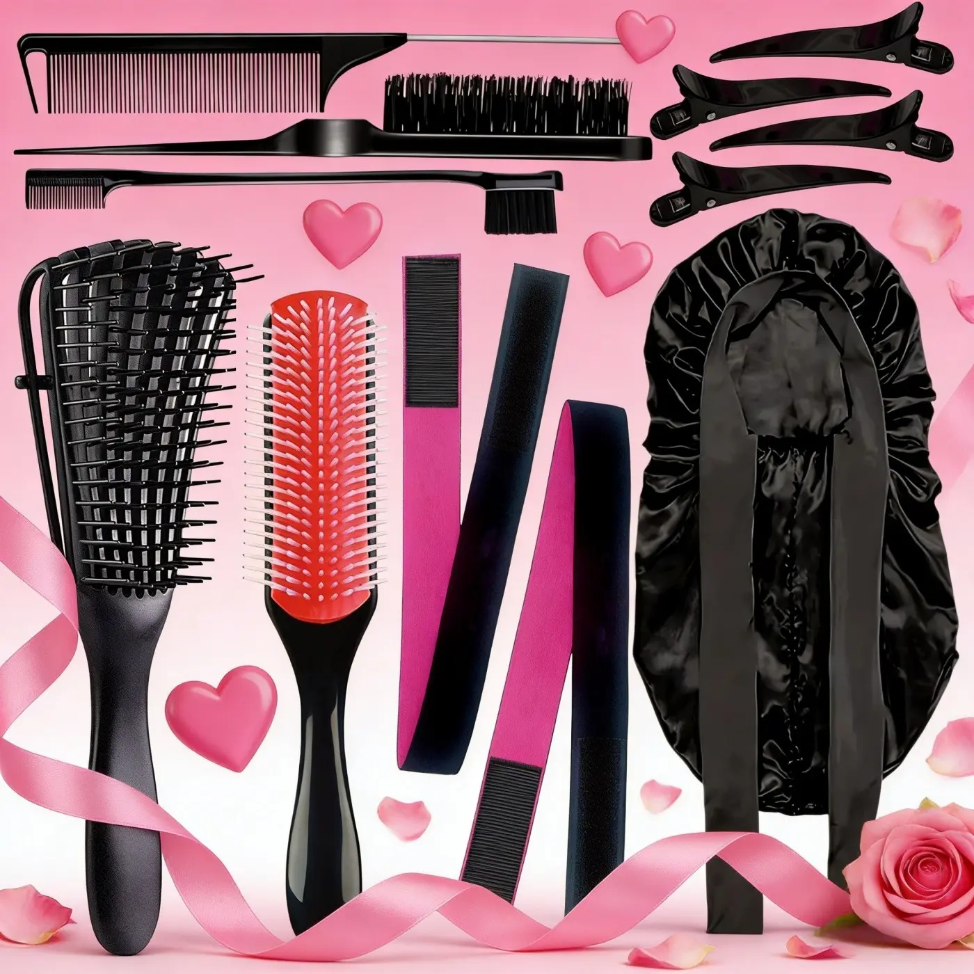 Hair Styling Tool Set, 12pcs/set Hair Tools, Hair Styling Kit, Hair Brush & Comb & Hair Cap & Hair Band & Hair Clips, Professional Hair Styling Accessories for Women & Girls