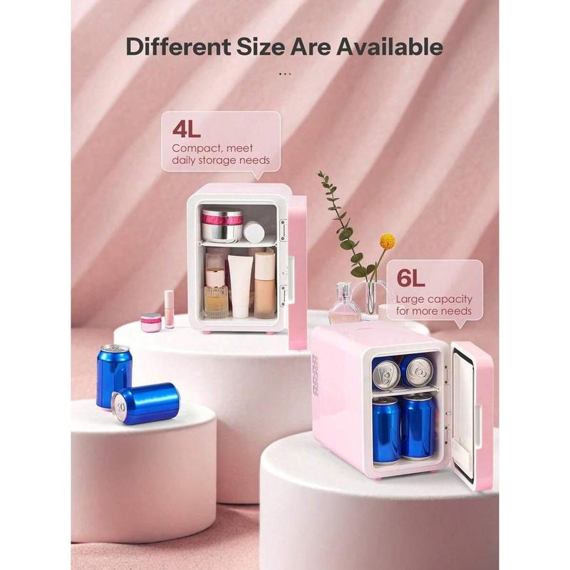 Yabano Skincare Fridge, Mini Fridge With Dimmable LED Morror, 4L Makeup Fridge For Bedroom, Car, Office & Dorm, Cooler & Warmer, Portable Small Refrigerator For Cosmetics, Skin Care And Food, Pink