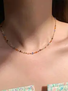 Fashion Trendy Colorful Square Artificial Crystal Beaded Necklace, Simple Design Women's Elegance Daily Party Versatile Jewelry, Trendy Charms Necklace