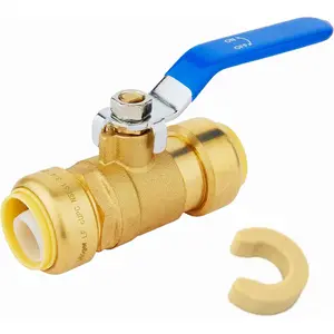 Push-Fit 1/2" X/"1/2" Full Port Ball Valve With A Disconnect Clip, Blue Handle, UPC Certified (1/2-inch),(PF-VALVE047)