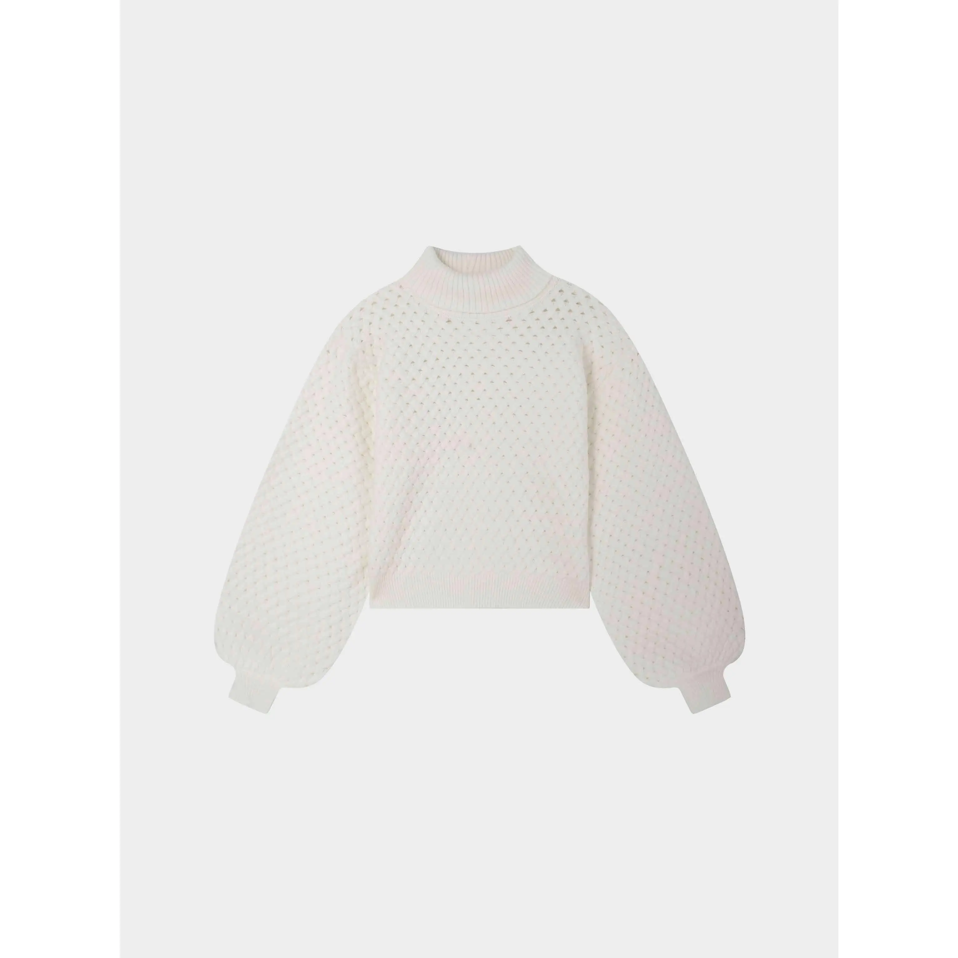 Basketweave Turtleneck Sweater-Cream