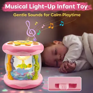Baby Musical Drum Toy with Rotating Ocean Projector - Light Up Sensory Learning Toy for Infants 6-12 Months & Toddlers 1-3 | 360° Spinning Sea Animals & Star Night Light Gift