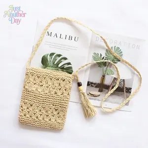 Boho Crochet Straw Crossbody Bag | Handwoven Hollow-Out Design | Tassel & Wooden Bead Decor | Lightweight Mini Purse for Summer | Perfect for Beach, Travel & Casual Outings | Natural Fiber Material | Breathable & Eco-Friendly | Aesthetic Cottagecore Acces