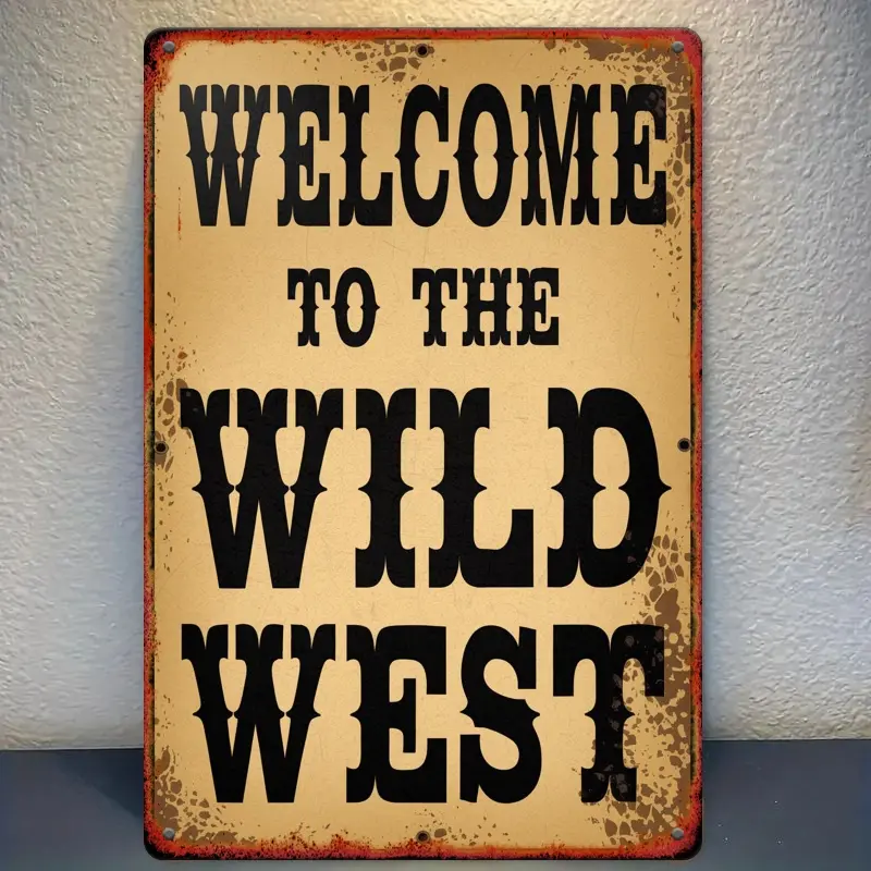 [8x12 Aluminum Alloy Sign] Cowboy Style Home Sign, Vintage Western Themed 8x12in Wall Decor for Bar & Country Room, Classic Denim Style Iron Plaque (Home Supplies), Cowboy Style Home Signs