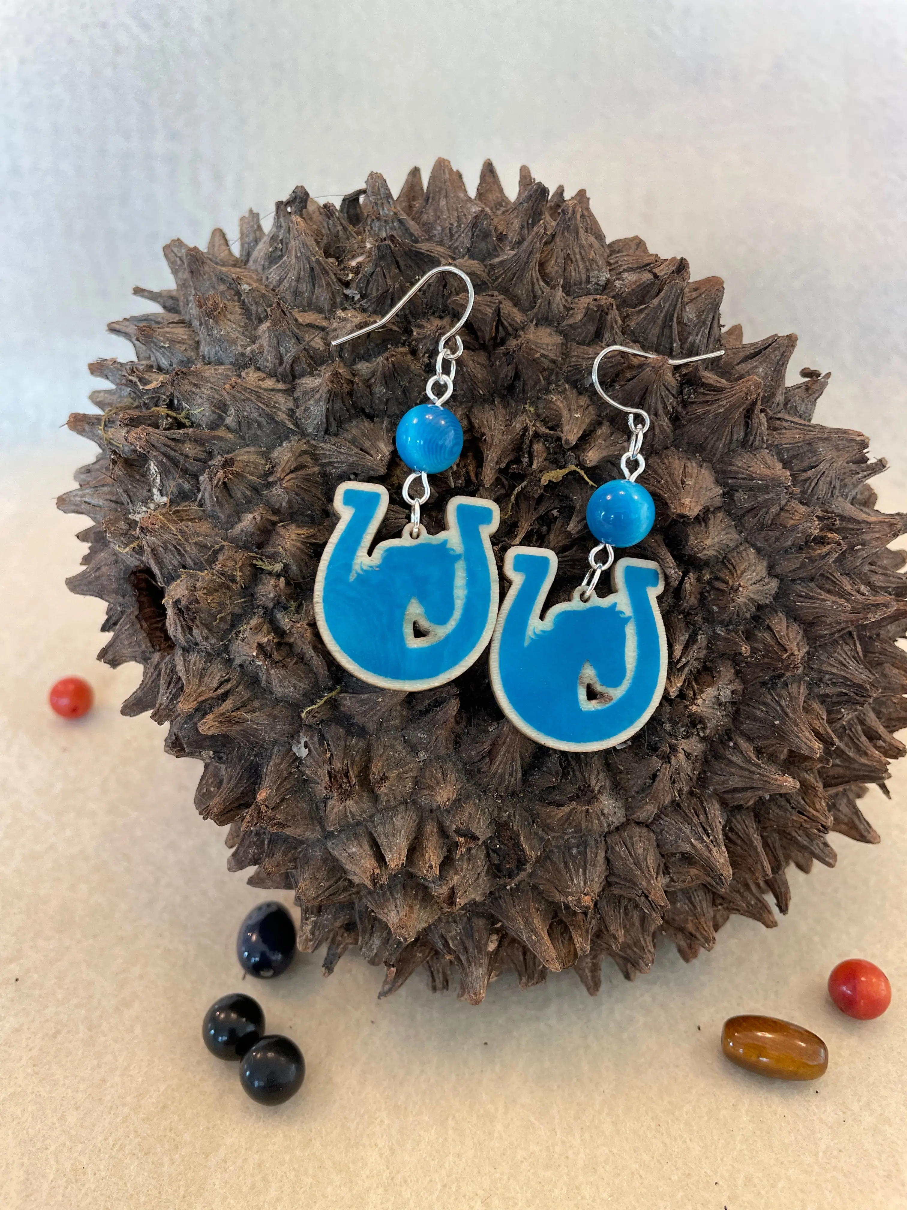Turquoise Tagua Nut Horseshoe Derby Earrings