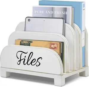 4-Slot Wood Desktop File Organizer for Document, Letter, Envelope, Mail, Paper Folder, Bill