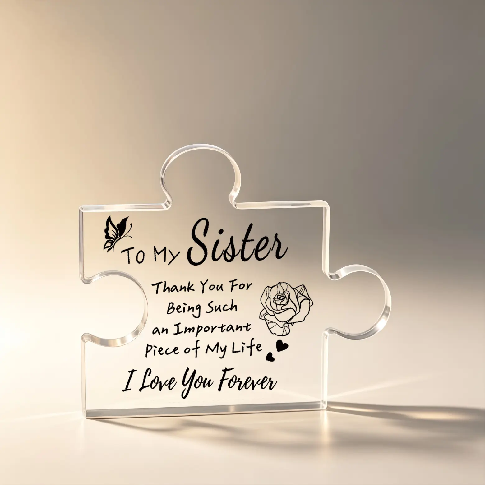 Puzzle Shaped Acrylic Plaque To My Sister Inspirational Quote Table Decor, Birthday Christmas Gift for Sister, Sentimental Desktop Keepsake Ornament