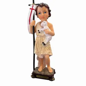 San Juan Bautista Child Niño Statues 12Inch Resin Ti Jean Petro Protection Spirit Loa Vaudou Haïtien with Lamb and Flag