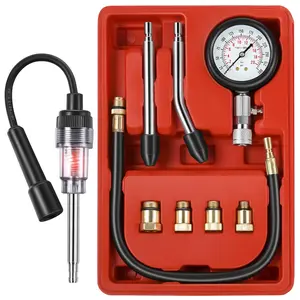 9 Pieces Automotive Compression Tester Kit and Spark Plug Tester, Universal for Car Motorcycle Engine Cylinder Pressure Testing Tools (Red)