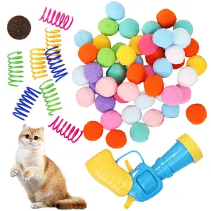 60pcs Colorful Cat Plush Ball Toy Set with Interactive Launcher - Durable Indoor Cat Chase & Licking Balls, Safe & Stimulating Play Kit for All Breeds, Ideal Christmas Gift for Cat Enthusiasts, Cat Toys