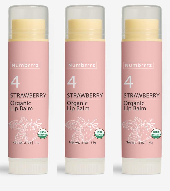 Numbrrrz Organic Lip Balm - Strawberry Scented, USDA Certified, 0.5 oz | 14g, Fruity Freshness for Smooth Lips