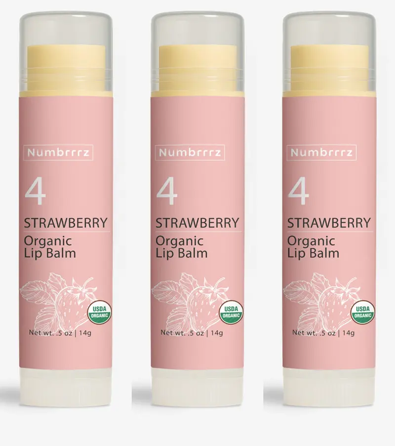Numbrrrz Organic Lip Balm - Strawberry Scented, USDA Certified, 0.5 oz | 14g, Fruity Freshness for Smooth Lips