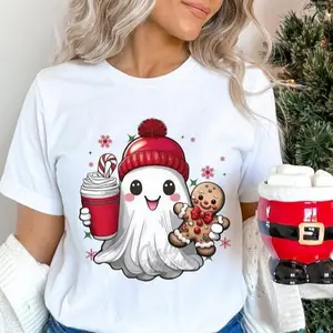 Christmas Sweater, Fall Sweatshirt , Cute Christmas Ghost, Ghost Iced Coffee Tee , Retro Christmas ,Gift For Xmas Day. Casual Menswear