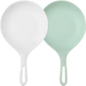 2-Pack Giant Spoon Plate with Handle, Melamine Mukbang Spoon Shaped Serving Dish, 9.4" Handheld Appetizer Plate for Sushi, Sauce, Korean Tasting Dishes, Blue & White