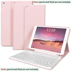 【TikTokShopHolidayHaul】Zoyu Wireless Keyboard Case Set for iPad JPBC Pink Edition Detachable Keyboard PU Leather Cover with Pencil Holder Protection ipad pro 13-inch m4 11-inch a16