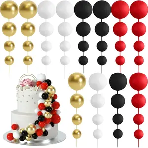 48 Pcs Foam Balls Cake Topper Balloon Cupcake Toppers for Birthday Party Wedding Cake Decorating, Colors Black Red White Gold