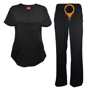 M&M SCRUBS Women’s Ultra Soft Stretchy Y Neck Scrub Set, Medical Scrubs for Women, Top and Pants with Adjustable Elastic Drawstring Waist