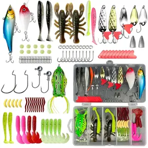 Fishing Lures Kit, Spoon Lures, Soft Plastic Worms, Frog Lures, Bait Tackle Kit for Bass, Trout, Salmon for Freshwater and Saltwater
