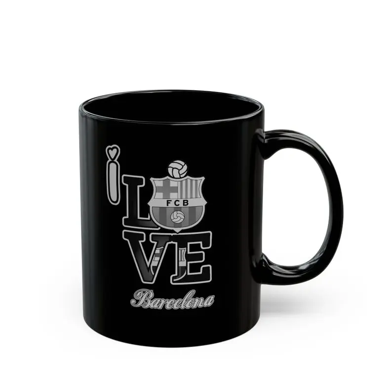 I Love Barcelona Mug, Gift for Soccer Fans, Black Coffee Cup, Sports black mug, Barcelona mug design