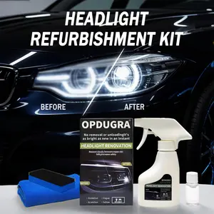 OPDUGRA Car Headlight Restoration Kit (180ML Cleaning Solution+10ML Crystal Coating),Repairs Oxidized and Yellowed Headlights,Crystal Clear Coating
