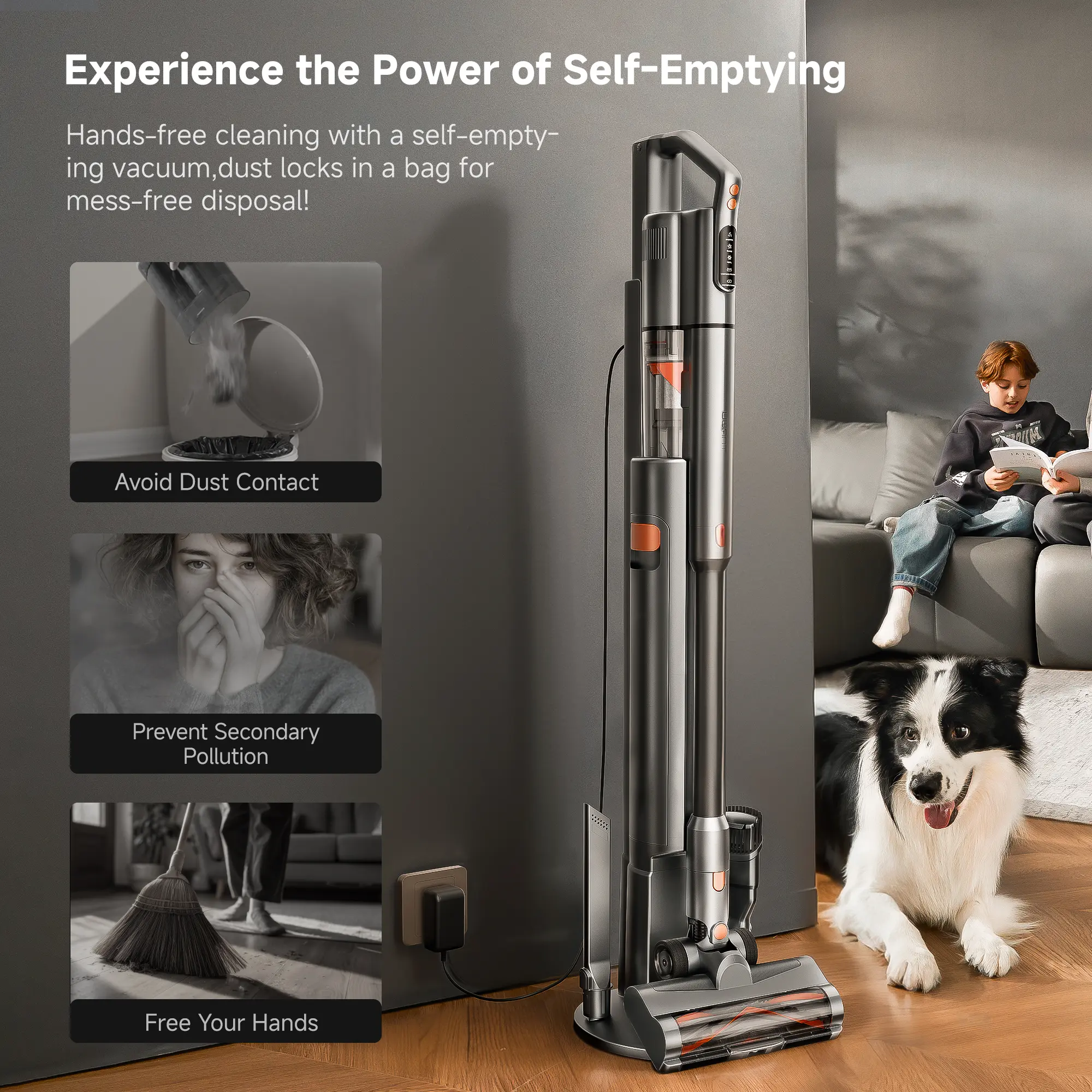Uwant Self Emptying Cordless Vacuum Cleaner,50KPa Powerful Suction for Whole Home Cleaning，Portable,  Stick Vacuum for Pet Hair, Carpets & Hardfloor