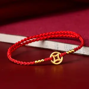 5pcs Adjustable length Hand woven copper coins, red rope bracelets, women's wealth from generation to generation, zodiac year, red rope bracelets, foot chains, ethnic style bracelets