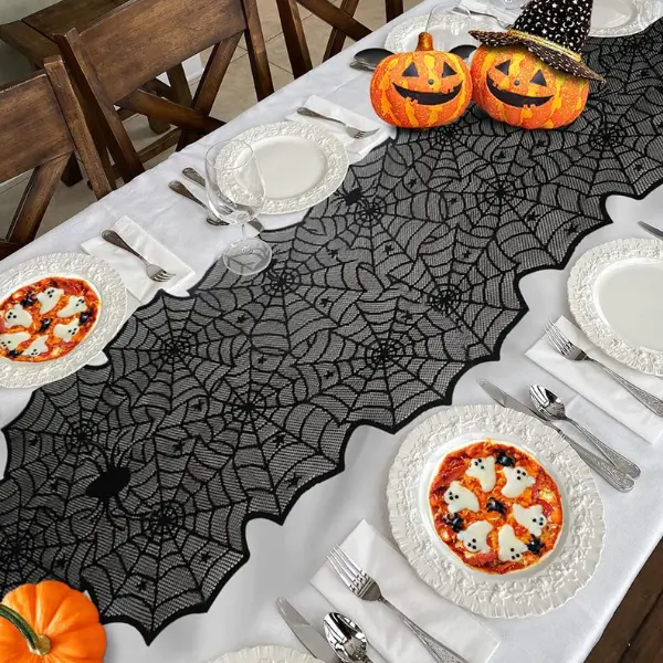 Halloween Table Runner, Black Lace Spider Web Table Runners for Halloween Decor/Party Dinner Table Decoration 18 x 72Inch