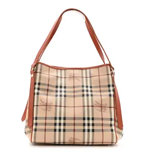 Pre-owned BURBERRY Coated Canvas Tote Bags Haymarket Check Small Canterbury Tote Tangerine
