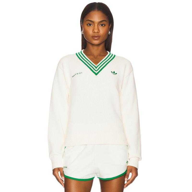 adidas Originals x Sporty & Rich Sweater in Off White & Green