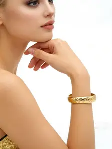 Retro-Style Gold Bracelet with Enamel Details-Handcrafted Open Bangle