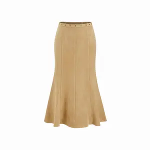Cider Suede Mid Rise Metal Detail Mermaid Midi Skirt