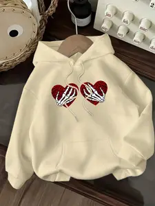 250g Women's Casual Fashion Hoodie with Adjustable Drawstring and Heart Pattern, Comfortable and Durable Material, Perfect Holiday Gift, Suitable for Fall & Winter, Sweatshirts