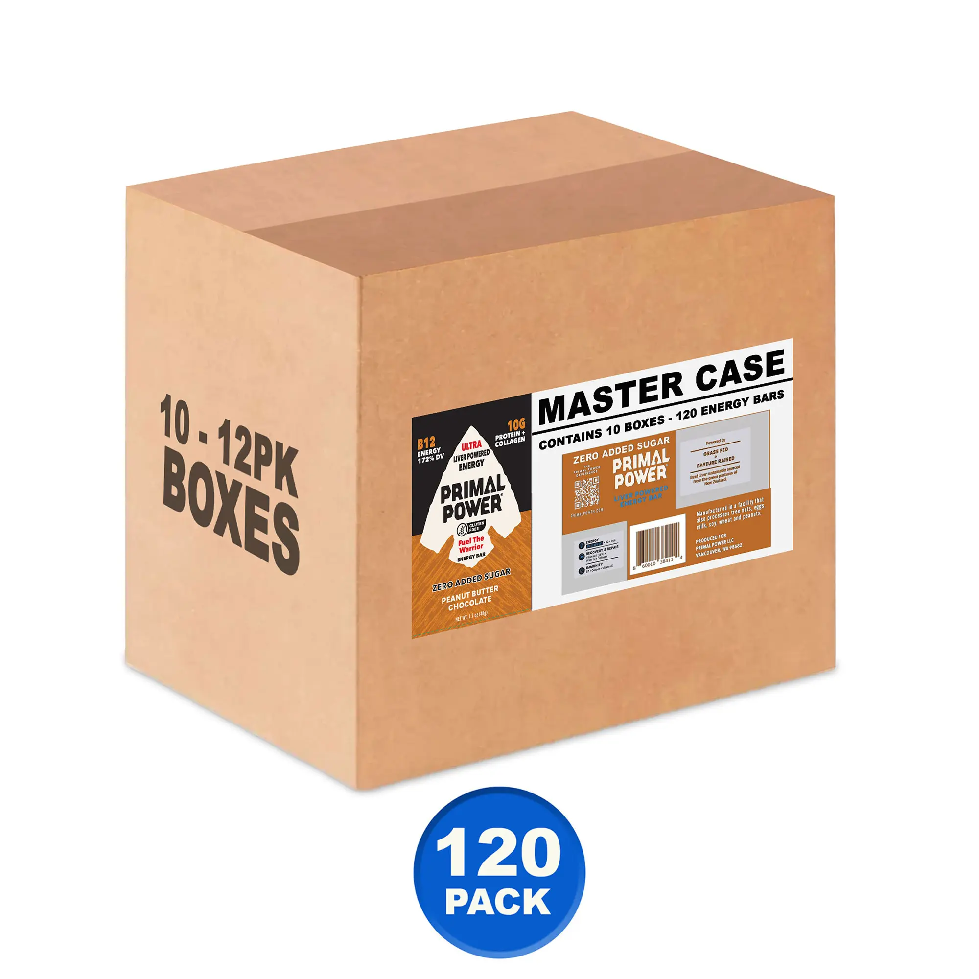 Primal Power Liver Nutrition Bars – Bulk Case (120 Bars) | 10g Protein, Grass-Fed Liver, Collagen, B12 Energy, Paleo, Carnivore, Zero Sugar – Peanut Butter Chocolate