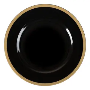 Black and Gold Rim Chargers 13″ Round Plastic Charger Plate - 4 Pack