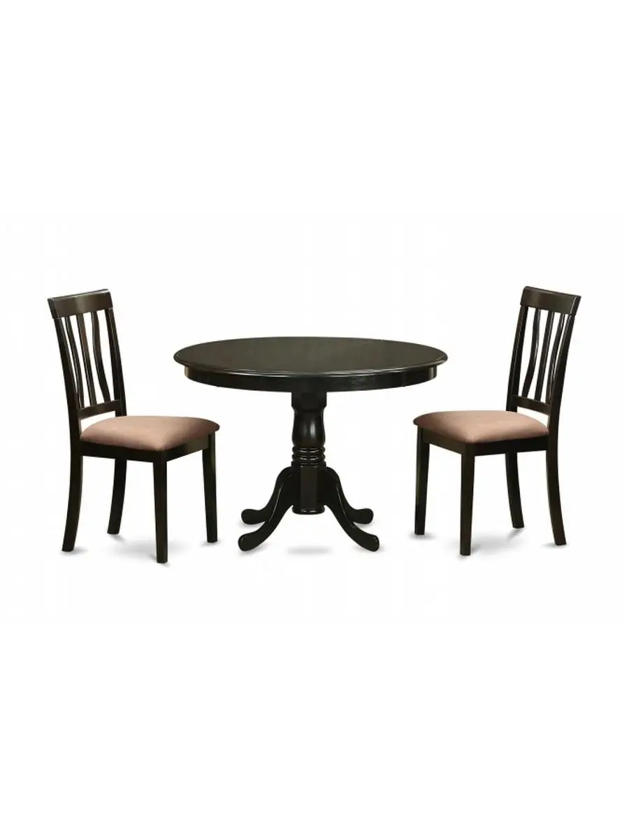 East West Furniture HLAN3-CAP-C 3 Piece Kitchen Nook Dining Set-Round Kitchen Table and 2 Slatted Back Kitchen Chairs
