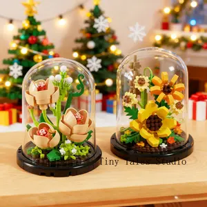 Romantic Couples DIY Kit: Buildable Flower Bouquet Building Blocks for Valentine's Day - Unique Gift for Husband, Wife, Boyfriend & Girlfriend